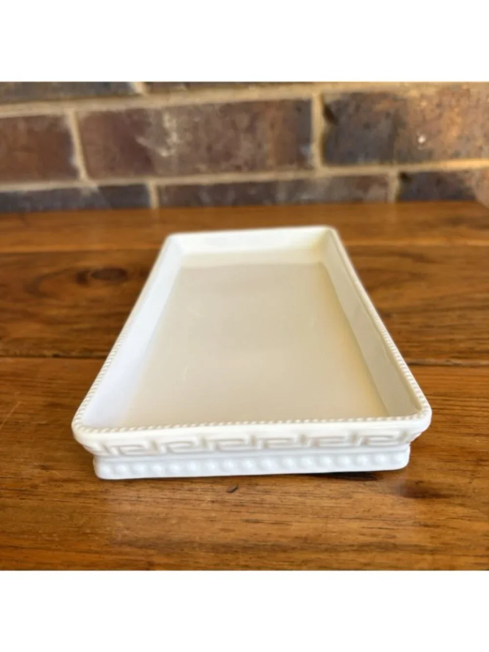 Kassatex Santorini Vanity Tray Dresser Tray White Greek Key Porcelain
